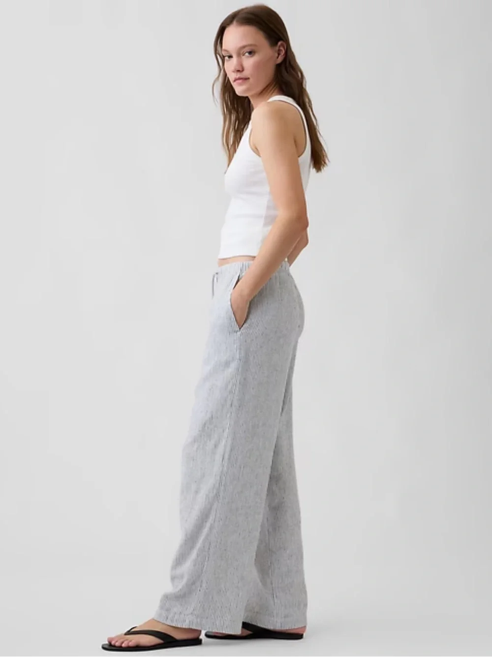 GAP Light Gray Wide-Leg Drawstring Pants - Picture 2 of 3